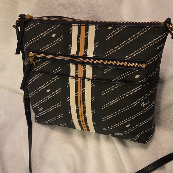 Fossil Handbags - Fossil Striped Black, Cream & Tan Crossbody Bag...like New!